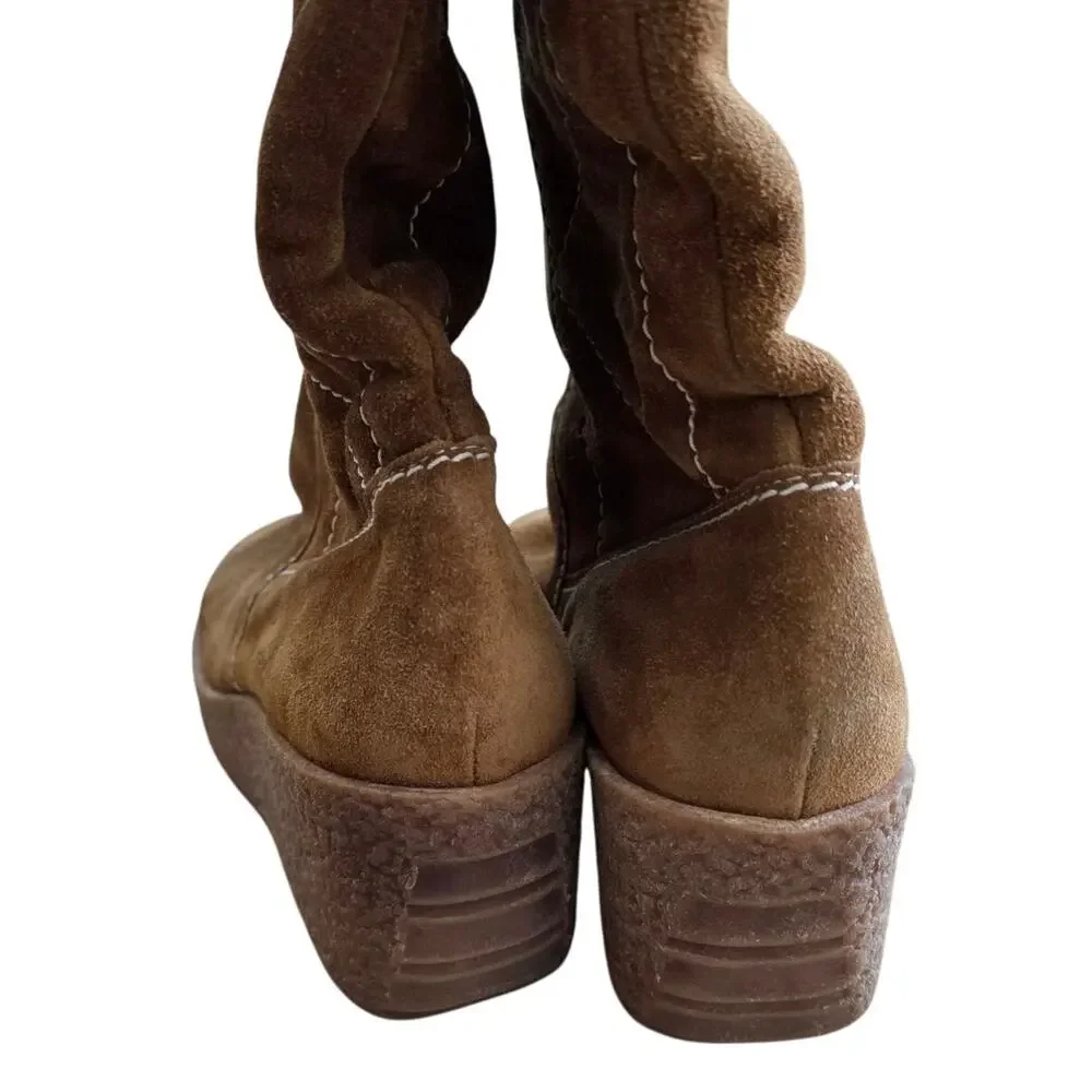 Michael Kors Crosby Camel Brown Suede Leather Knee High Wedge Boot sz 8 Winter